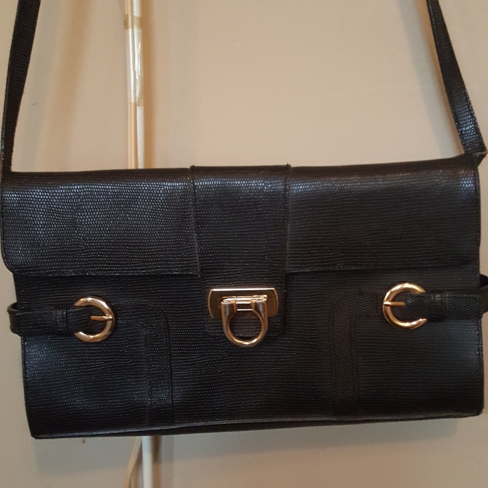 Real Leather Slim Black Shoulder Bag
